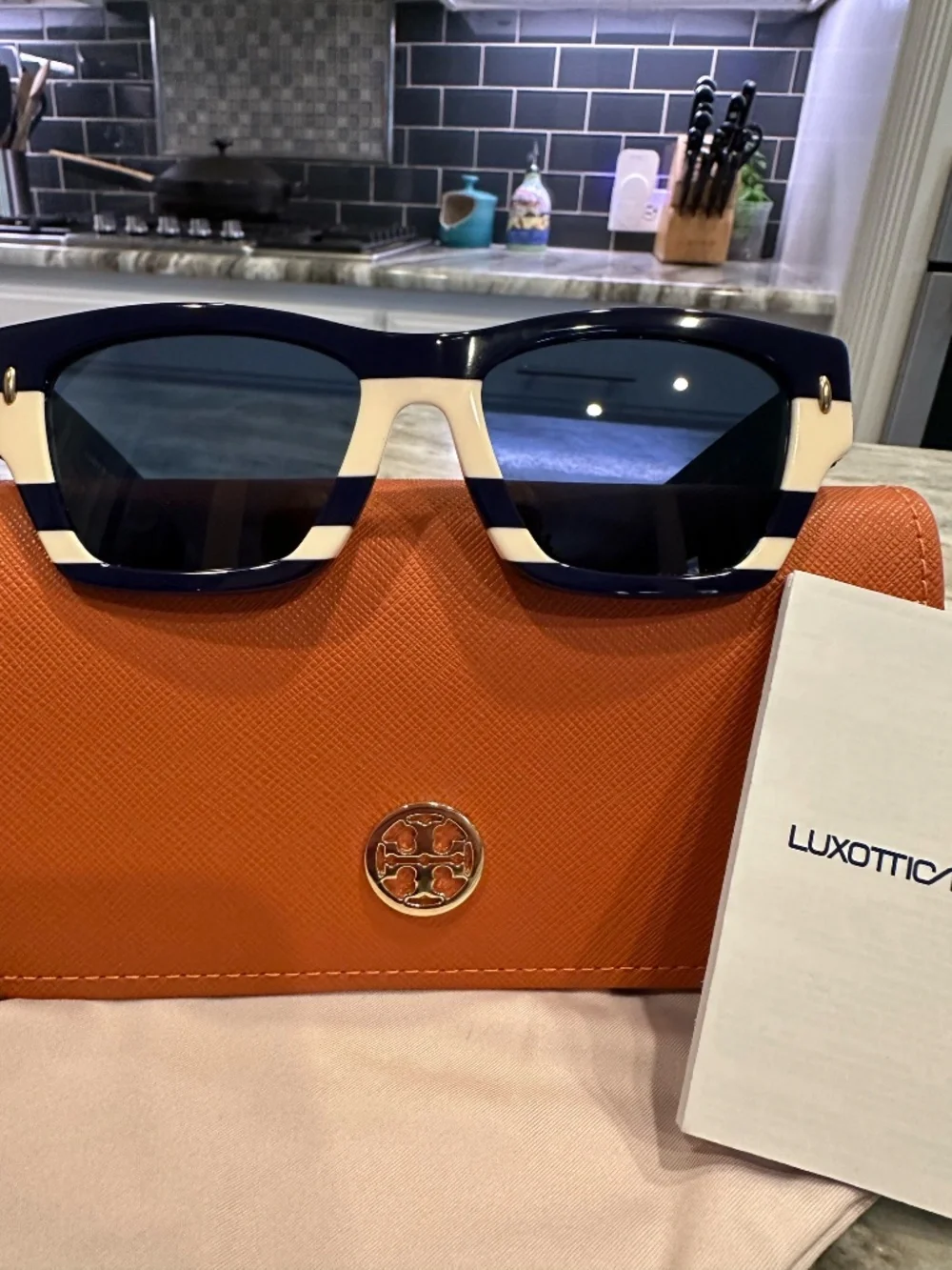 Tory Burch Miller Geometric TY7169U Navy Ivory Sunglasses NWOT
